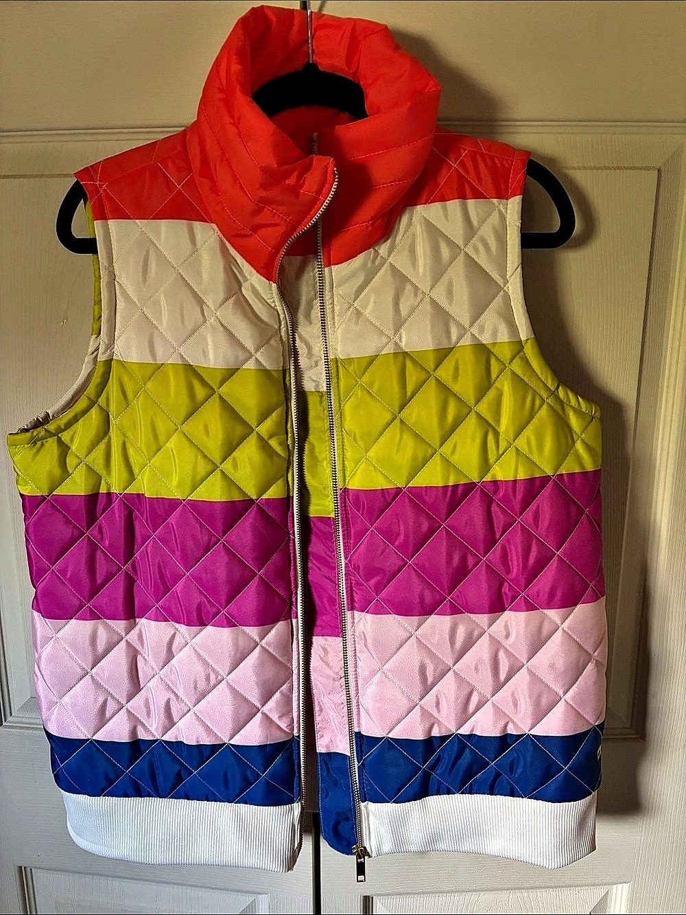 Crown & Ivy Multicolor Striped Quilted Puffer Vest Size Large